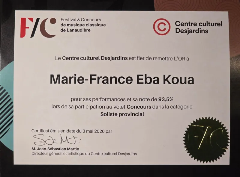 Receiving the Gold Prize in Lanaudière